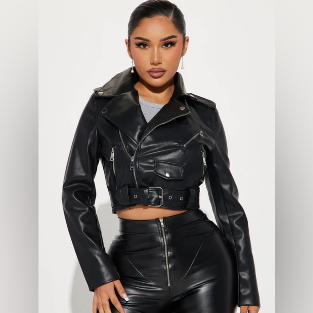 Women's Black Faux Leather Jacket size small